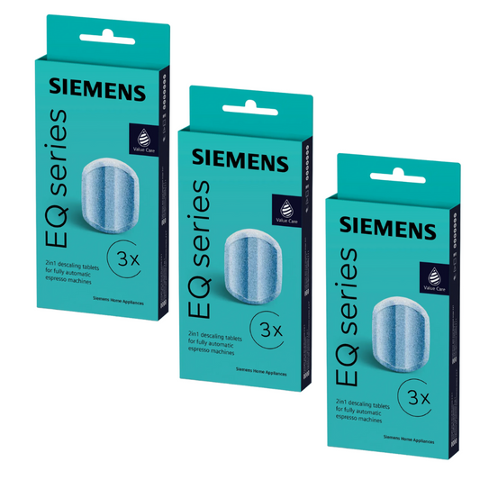 SIEMENS TZ80002 9 Stück Entkalkungstabletten für alle EQ + surpresso  Kaffeevollautomaten TZ80002A, Effektive Entkalkung für Kaffeemaschinen. Wartungsset für optimale Leistung
