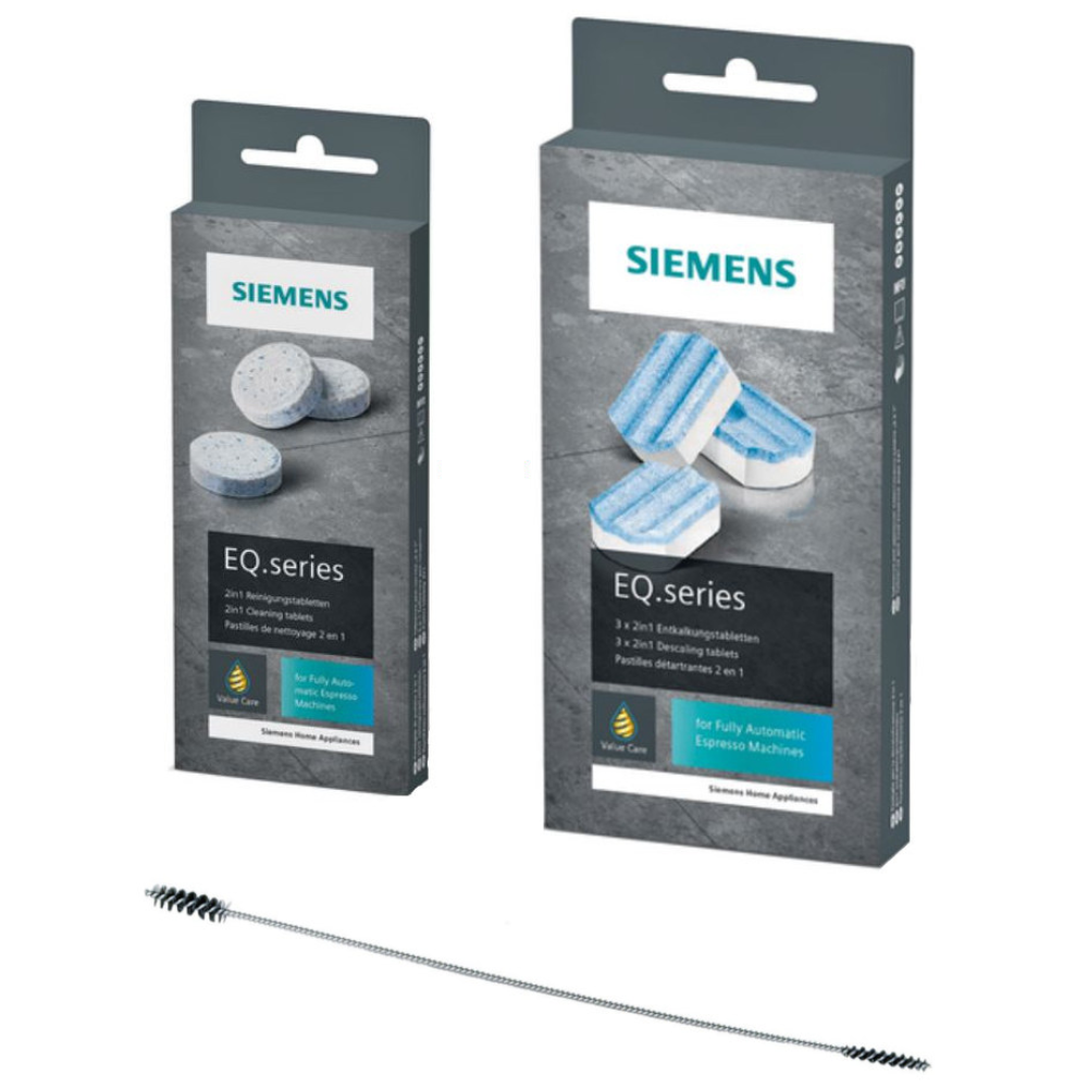 SIEMENS TZ80001: 10 Reinigungstabletten + 3 Entkalkungstabletten für EQ Serie + Reinigungsbürste – Für optimalen Kaffeegenuss