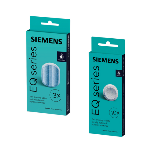 SIEMENS Reinigungsset für Siemens EQ Series Kaffeemaschinen: 10 Reinigungstabletten (TZ80001A) + 3 Entkalkungstabletten (TZ80002A) für Kaffeevollautomaten