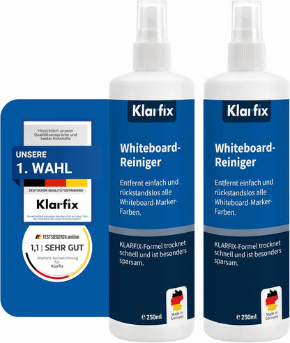 Whiteboard-Reiniger für Flipcharts, Magnettafeln, Planungstafeln & Whiteboards | Entfernt Marker- & Stift-Rückstände rückstandslos | Schnelltrocknend | Made in Germany (2x 250ml)