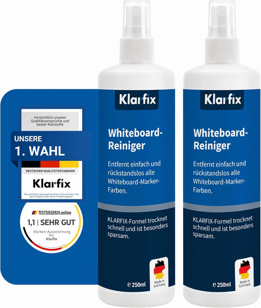 Whiteboard-Reiniger für Flipcharts, Magnettafeln, Planungstafeln & Whiteboards | Entfernt Marker- & Stift-Rückstände rückstandslos | Schnelltrocknend | Made in Germany (2x 250ml)