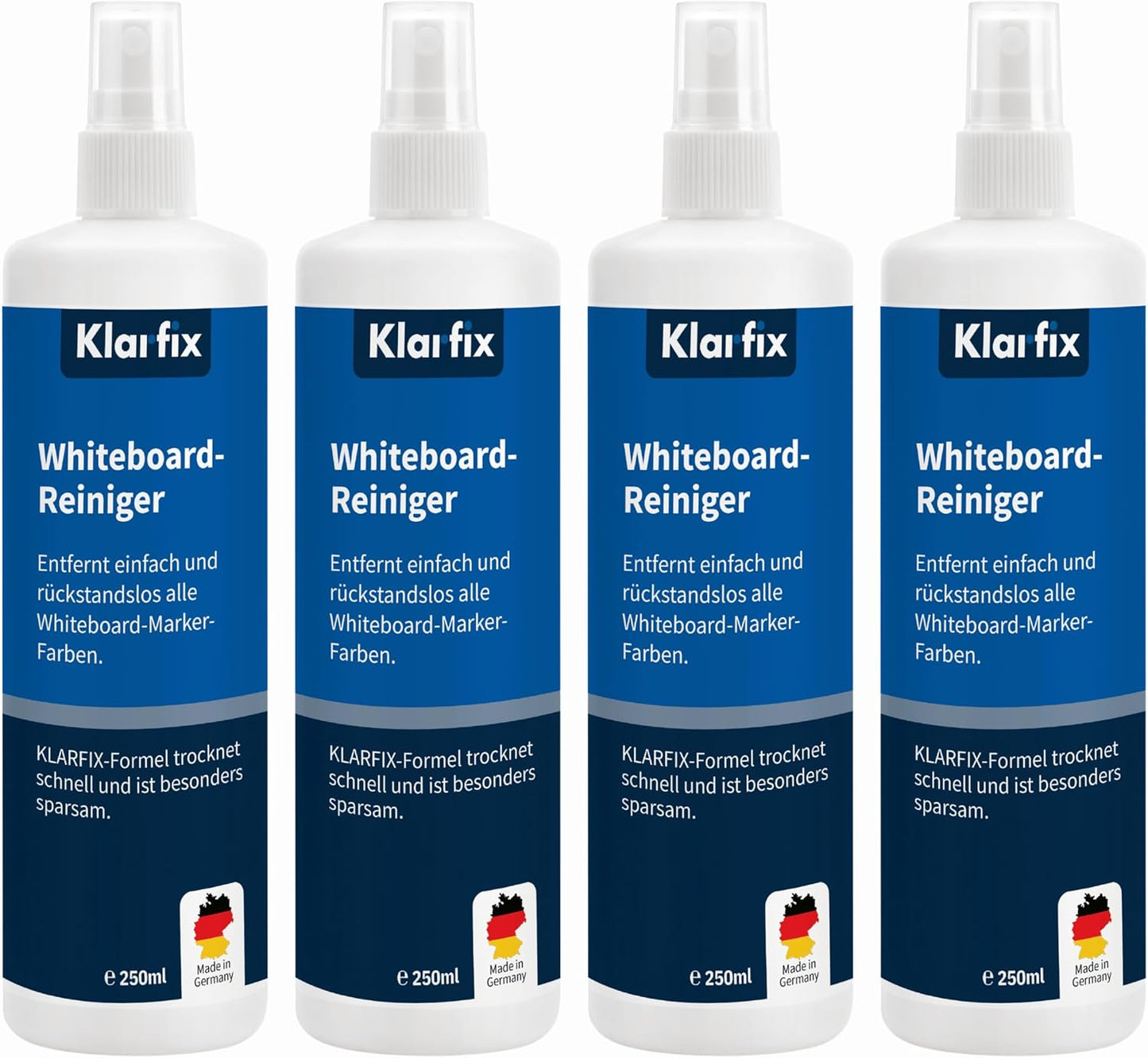 Whiteboard-Reiniger für Flipcharts, Magnettafeln, Planungstafeln & Whiteboards | Entfernt Marker- & Stift-Rückstände rückstandslos | Schnelltrocknend | Made in Germany (4x 250ml)