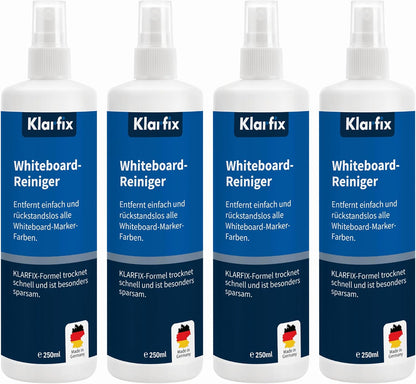 Whiteboard-Reiniger für Flipcharts, Magnettafeln, Planungstafeln & Whiteboards | Entfernt Marker- & Stift-Rückstände rückstandslos | Schnelltrocknend | Made in Germany (4x 250ml)