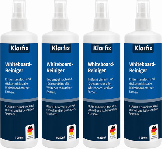 Whiteboard-Reiniger für Flipcharts, Magnettafeln, Planungstafeln & Whiteboards | Entfernt Marker- & Stift-Rückstände rückstandslos | Schnelltrocknend | Made in Germany (4x 250ml)