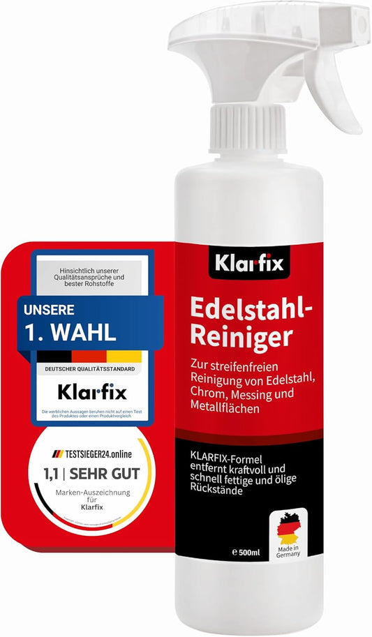 Edelstahlreiniger 500 ml | Fettlöser für Grill, Spüle, Dunstabzug & Küche | Für alle Edelstahl-Oberflächen | Entfernt Verkrustungen & Fingerabdrücke | Made in Germany (1x 500ml)