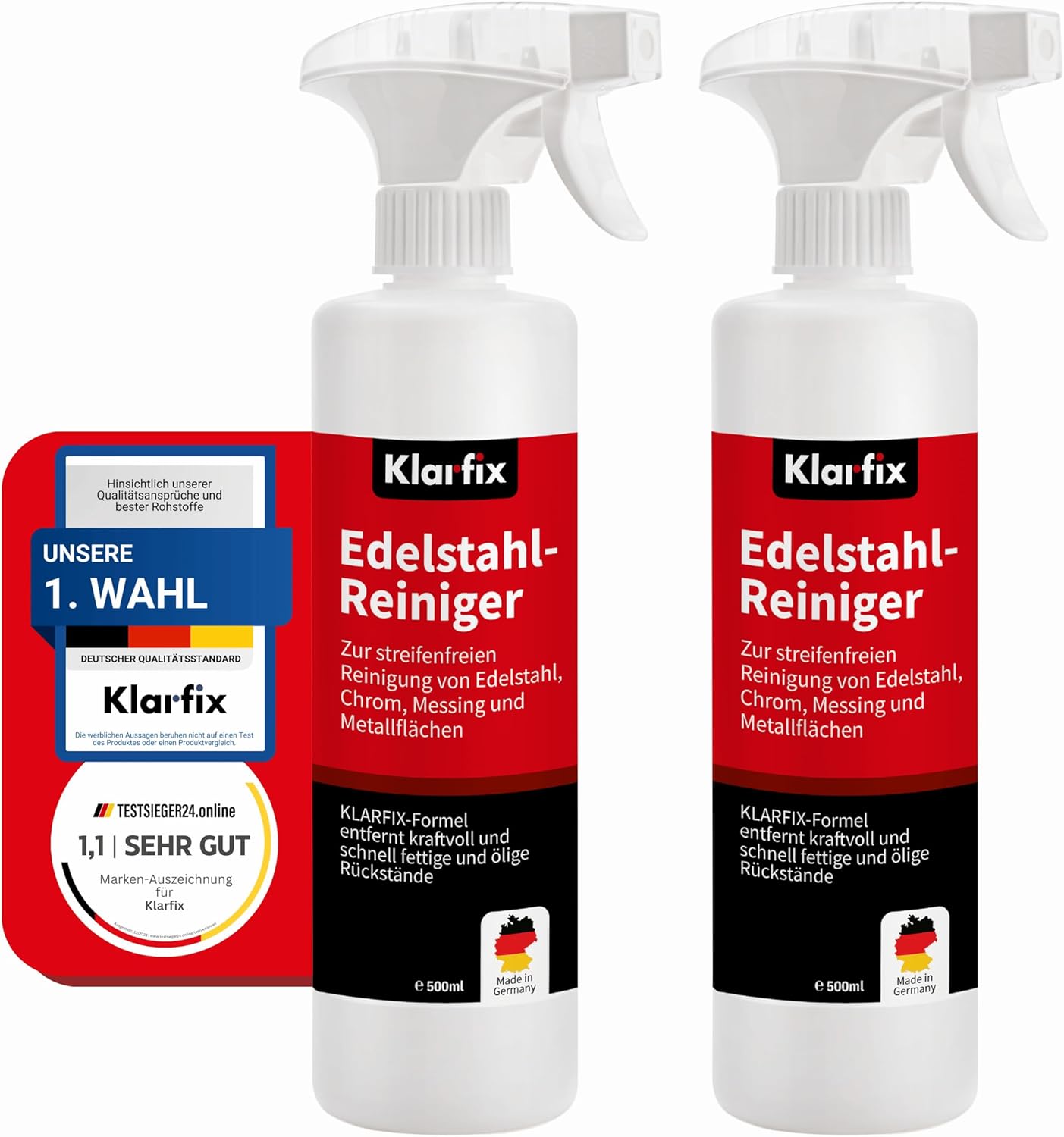 Edelstahlreiniger 500 ml | Fettlöser für Grill, Spüle, Dunstabzug & Küche | Für alle Edelstahl-Oberflächen | Entfernt Verkrustungen & Fingerabdrücke | Made in Germany (4x 500ml)