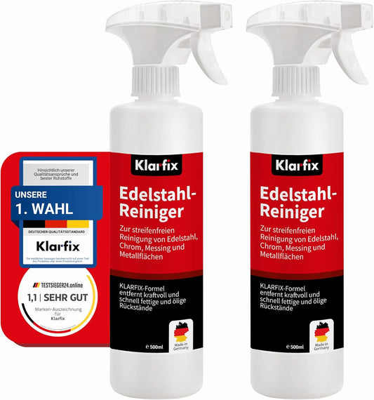 Edelstahlreiniger 500 ml | Fettlöser für Grill, Spüle, Dunstabzug & Küche | Für alle Edelstahl-Oberflächen | Entfernt Verkrustungen & Fingerabdrücke | Made in Germany (2x 500ml)
