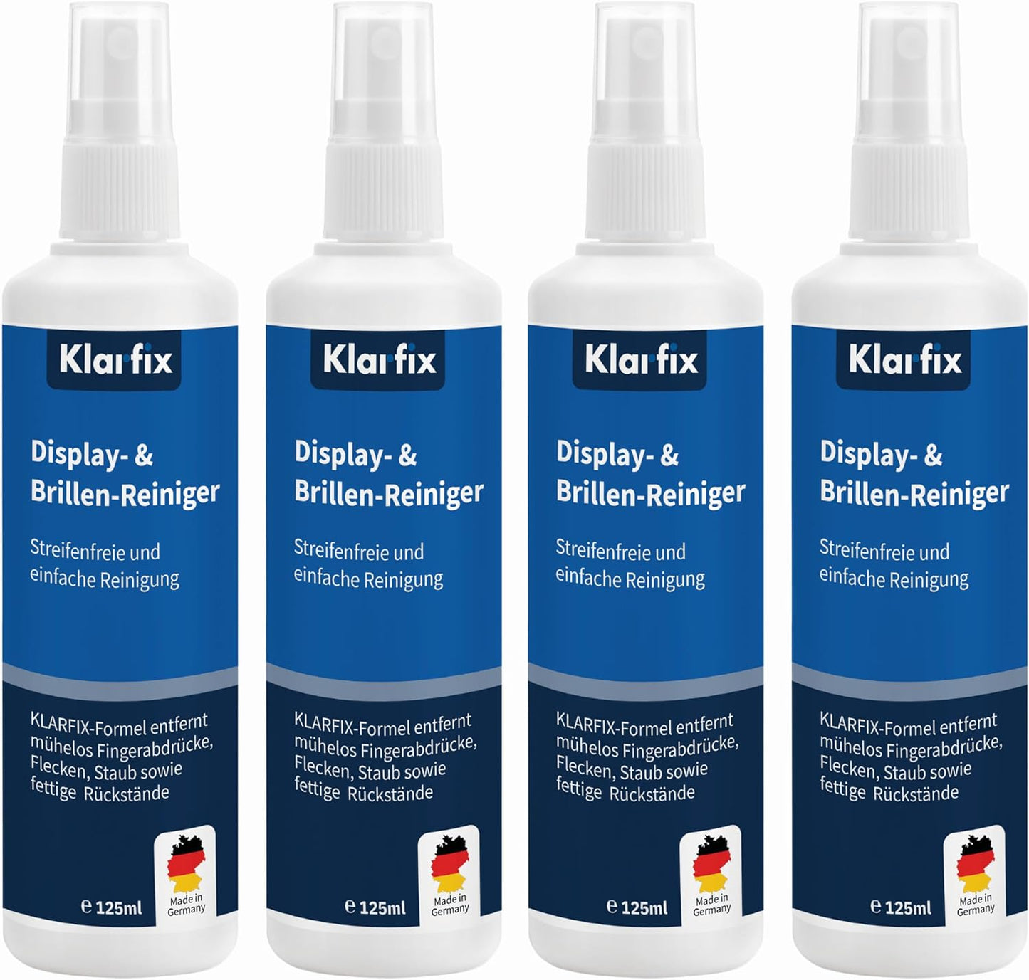 Display- & Brillen-Reiniger | Spezial-Reiniger für streifenfreie Sauberkeit auf Brillen, Smartphones, Tablets, Laptops & Displays | Für unterwegs & zuhause | Made in Germany (4x 125ml)