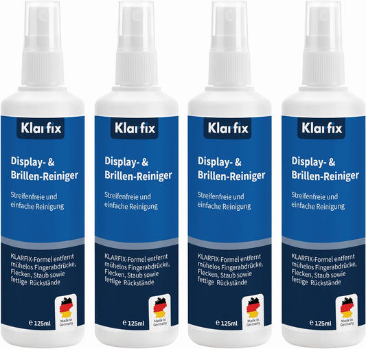 Display- & Brillen-Reiniger | Spezial-Reiniger für streifenfreie Sauberkeit auf Brillen, Smartphones, Tablets, Laptops & Displays | Für unterwegs & zuhause | Made in Germany (4x 125ml)