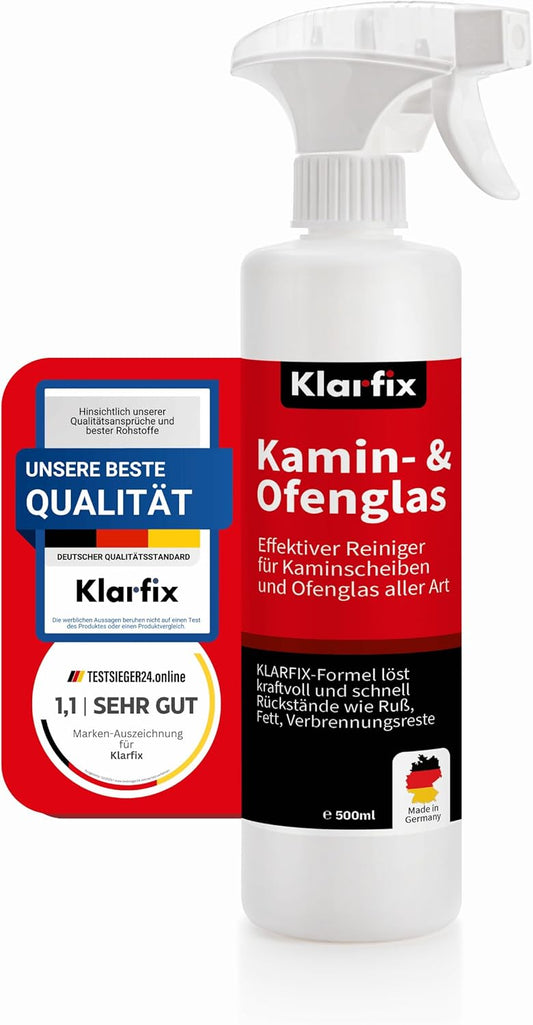 Kamin- und Ofenglasreiniger | Entfernt Ruß, Fett, Verbrennungsreste, Teer, Schmutz und Staub | Ideal für Kamine und Öfen aller Art | Kraftvolle Reinigung und materialschonend (1x 500 ml)