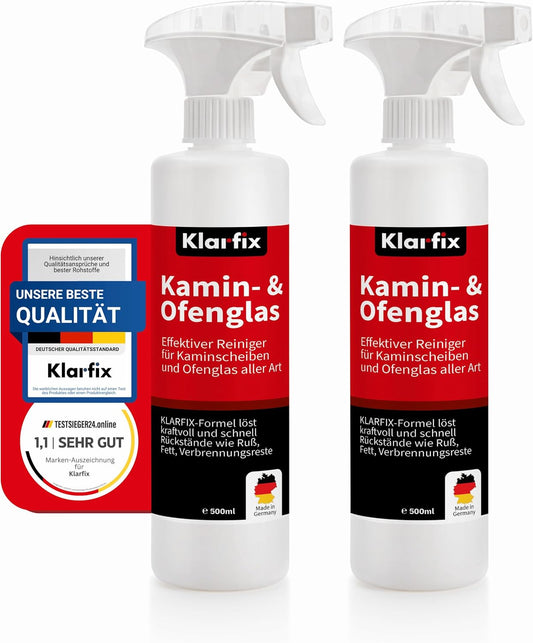 Kamin- und Ofenglasreiniger | Entfernt Ruß, Fett, Verbrennungsreste, Teer, Schmutz und Staub | Ideal für Kamine und Öfen aller Art | Kraftvolle Reinigung und materialschonend (2x 500 ml)