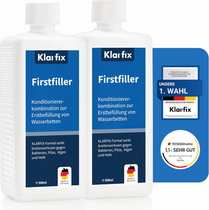Firstfiller (500ml) für Erstbefüllung von Wasserbetten | Hochwirksam gegen Bakterien, Algen & Pilze | Extra starker Schutz für Wassermatratzen I Wasserbett-Pflege (2x 500ml)