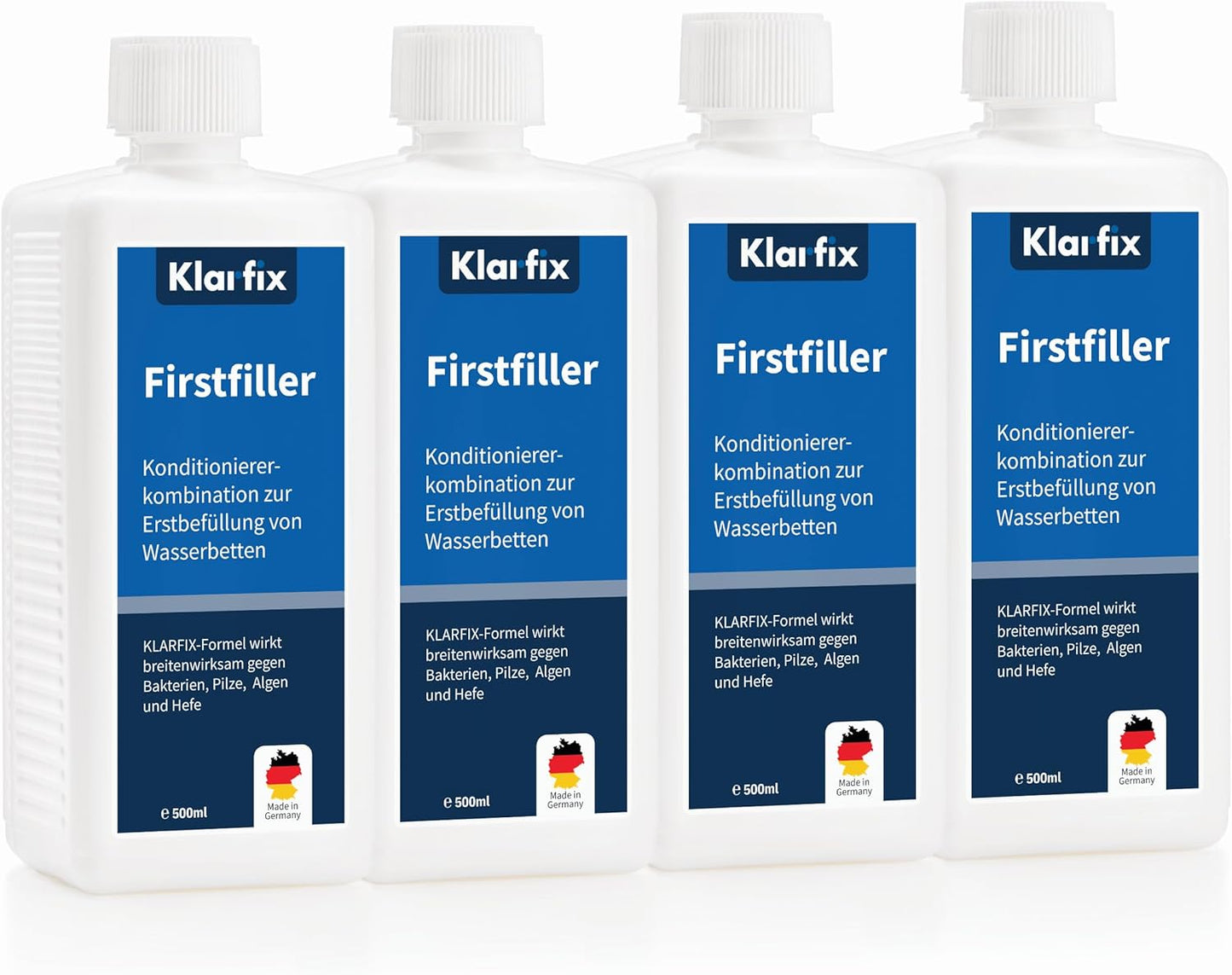 Firstfiller (500ml) für Erstbefüllung von Wasserbetten | Hochwirksam gegen Bakterien, Algen & Pilze | Extra starker Schutz für Wassermatratzen I Wasserbett-Pflege (4x 500ml)