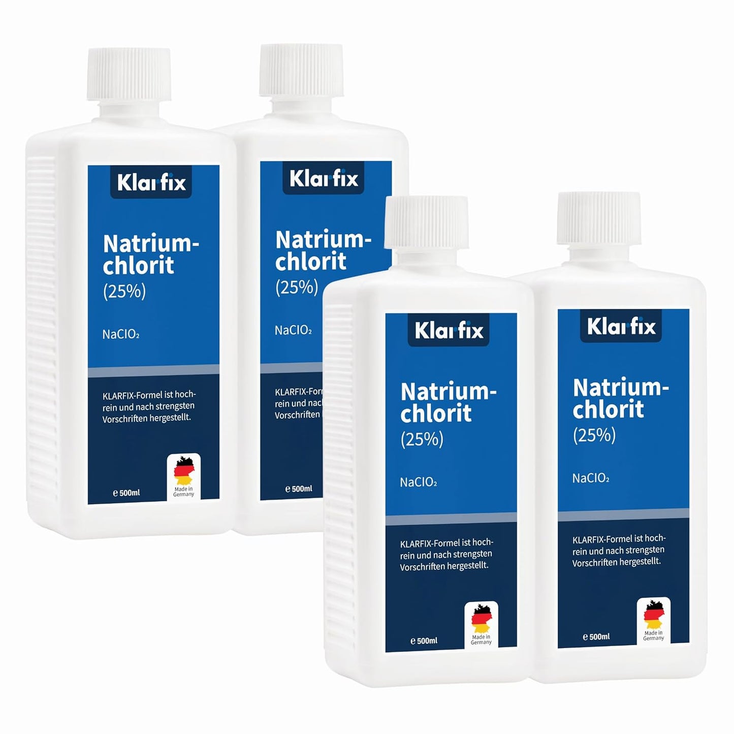 Natriumchlorit 25 % | Starkes Oxidationsmittel zur Herstellung von Chlordioxid | Für Wasseraufbereitung, Desinfektion & Bleichmittel | Technisches Konzentrat (4x 500ml)