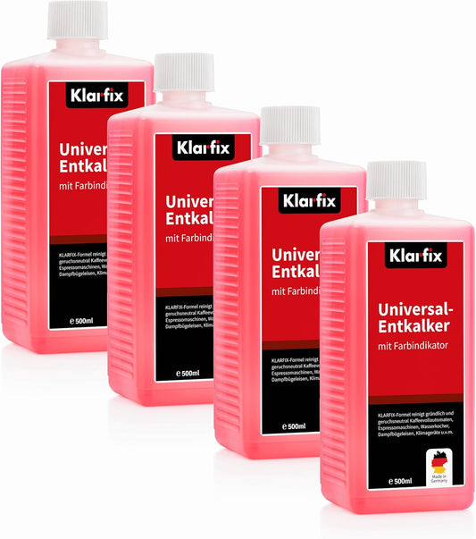 Universal-Entkalker mit Farbindikator | Hochwirksamer Entkalker für alle Haushaltsgeräte mit Wasserkontakt mit Farbindikator | Universell einsetzbar und materialschonend (4x 500 ml)