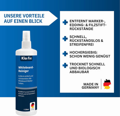 Whiteboard-Reiniger für Flipcharts, Magnettafeln, Planungstafeln & Whiteboards | Entfernt Marker- & Stift-Rückstände rückstandslos | Schnelltrocknend | Made in Germany (2x 250ml)