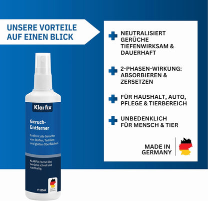 Geruch-Entferner | Neutralisiert hartnäckige Gerüche mit 2-Phasen-Wirkung für Haushalt, Auto, Textilien, Haustiere | Hundeurin/Katzenurin Entferner | Porentiefe Reinigung (4x 125ml)