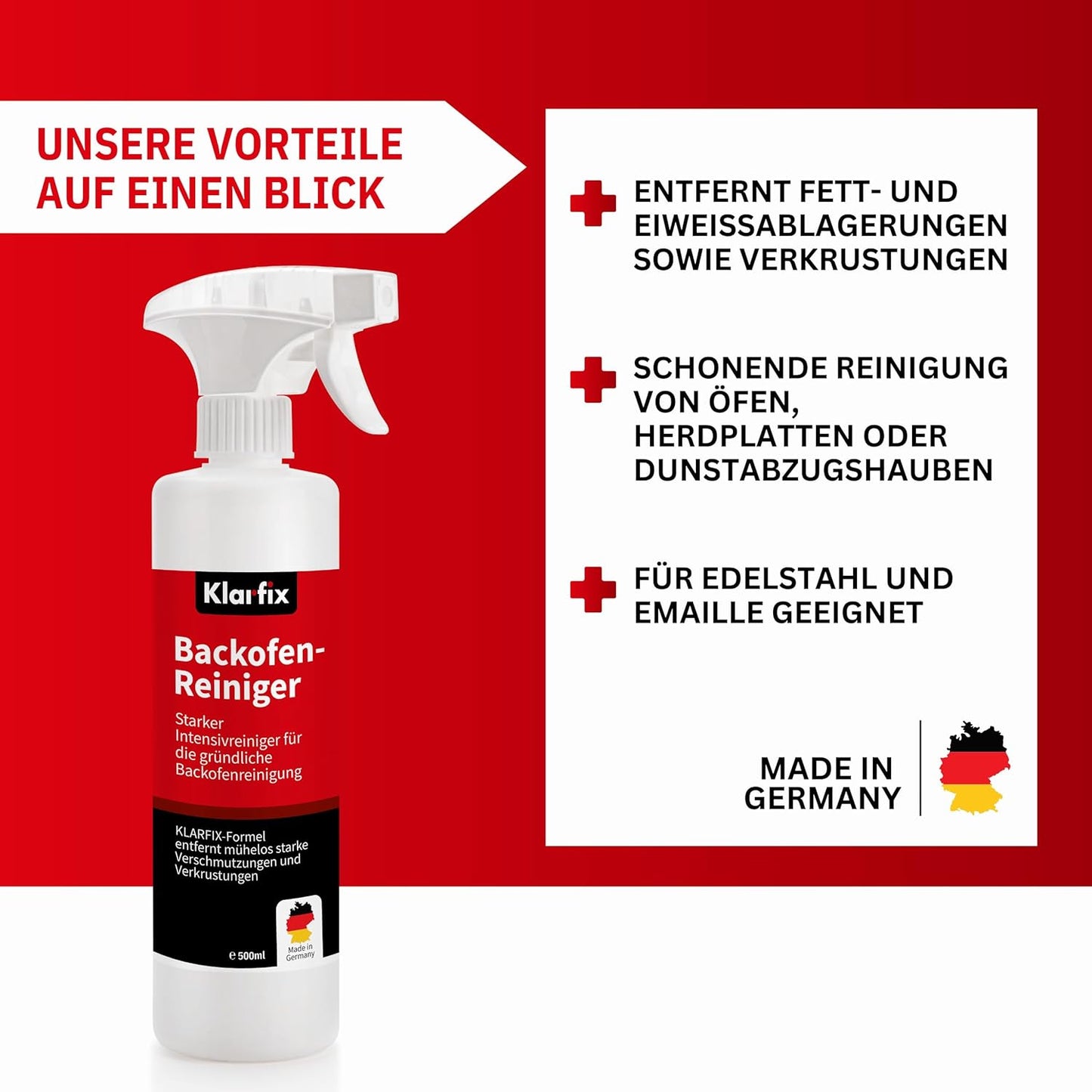 Backofenreiniger | Intensivreiniger gegen Fett, Eiweiß & Verkrustungen | Für Backöfen, Herdplatten, Dunstabzugshauben & Grills | Schonend zu Edelstahl & Emaille | Made in Germany (1x 500ml)