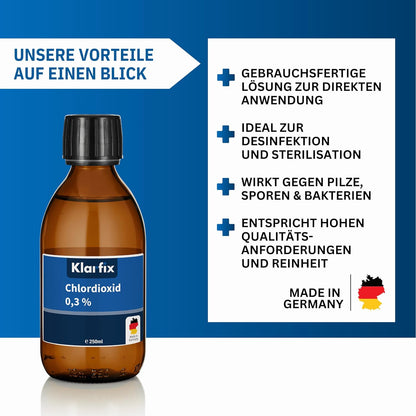 Chlordioxid 0,3% | CDL CDs | Fertiglösung zur Trinkwasser-Desinfektion für unterwegs | Sterilisation, antibakteriell, Made in Germany (4X 250ml)