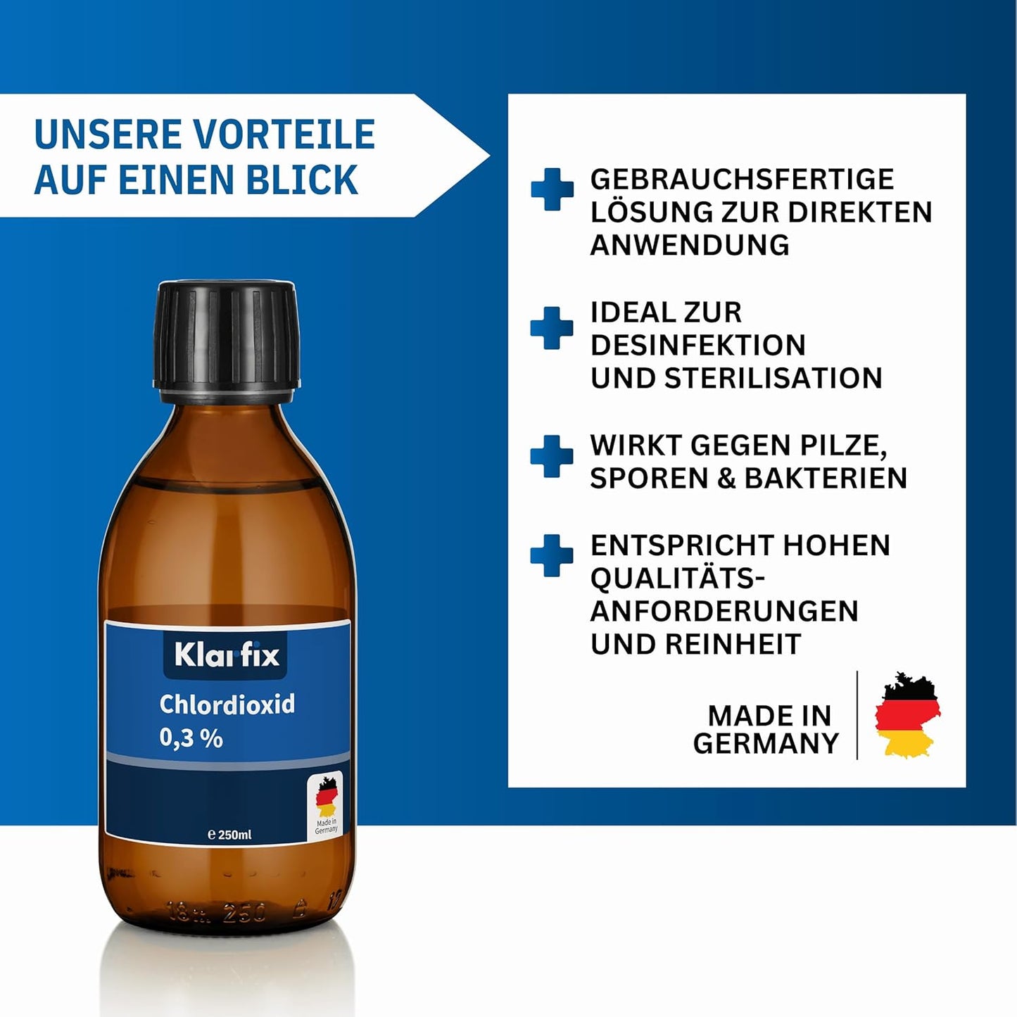 Chlordioxid 0,3% | CDL CDs | Fertiglösung zur Trinkwasser-Desinfektion für unterwegs | Sterilisation, antibakteriell, Made in Germany (1X 250ml)