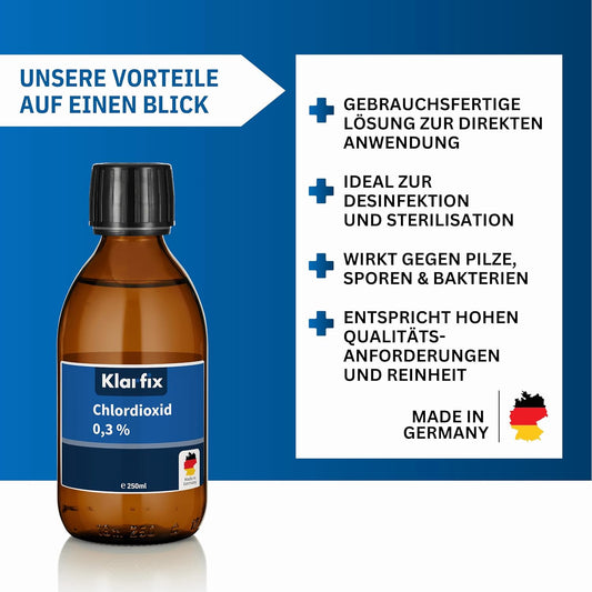 Chlordioxid 0,3% | CDL CDs | Fertiglösung zur Trinkwasser-Desinfektion für unterwegs | Sterilisation, antibakteriell, Made in Germany (1X 250ml)