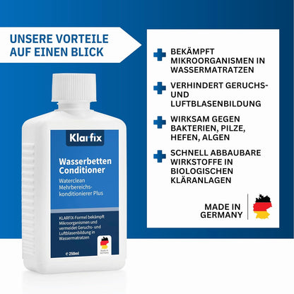 Waterclean Mehrbereichskonditionierer Plus | Bekämpft Mikroorganismen und verhindert Geruchs- und Luftblasenbildung in Wassermatratzen (1x 250ml)