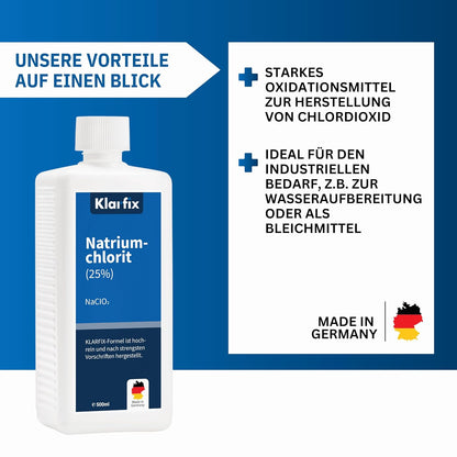 Natriumchlorit 25 % | Starkes Oxidationsmittel zur Herstellung von Chlordioxid | Für Wasseraufbereitung, Desinfektion & Bleichmittel | Technisches Konzentrat (1x 500ml)