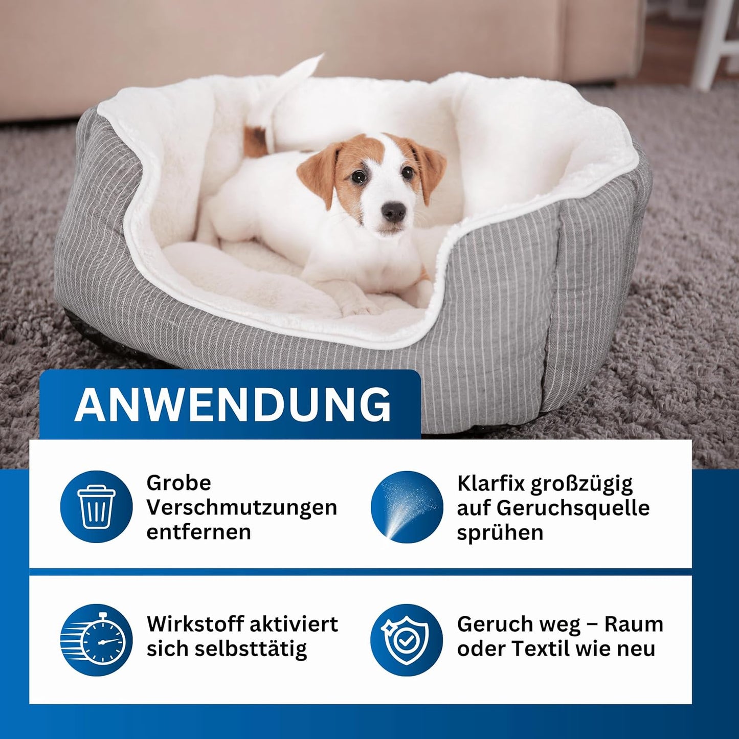 Geruch-Entferner | Neutralisiert hartnäckige Gerüche mit 2-Phasen-Wirkung für Haushalt, Auto, Textilien, Haustiere | Hundeurin/Katzenurin Entferner | Porentiefe Reinigung (4x 125ml)