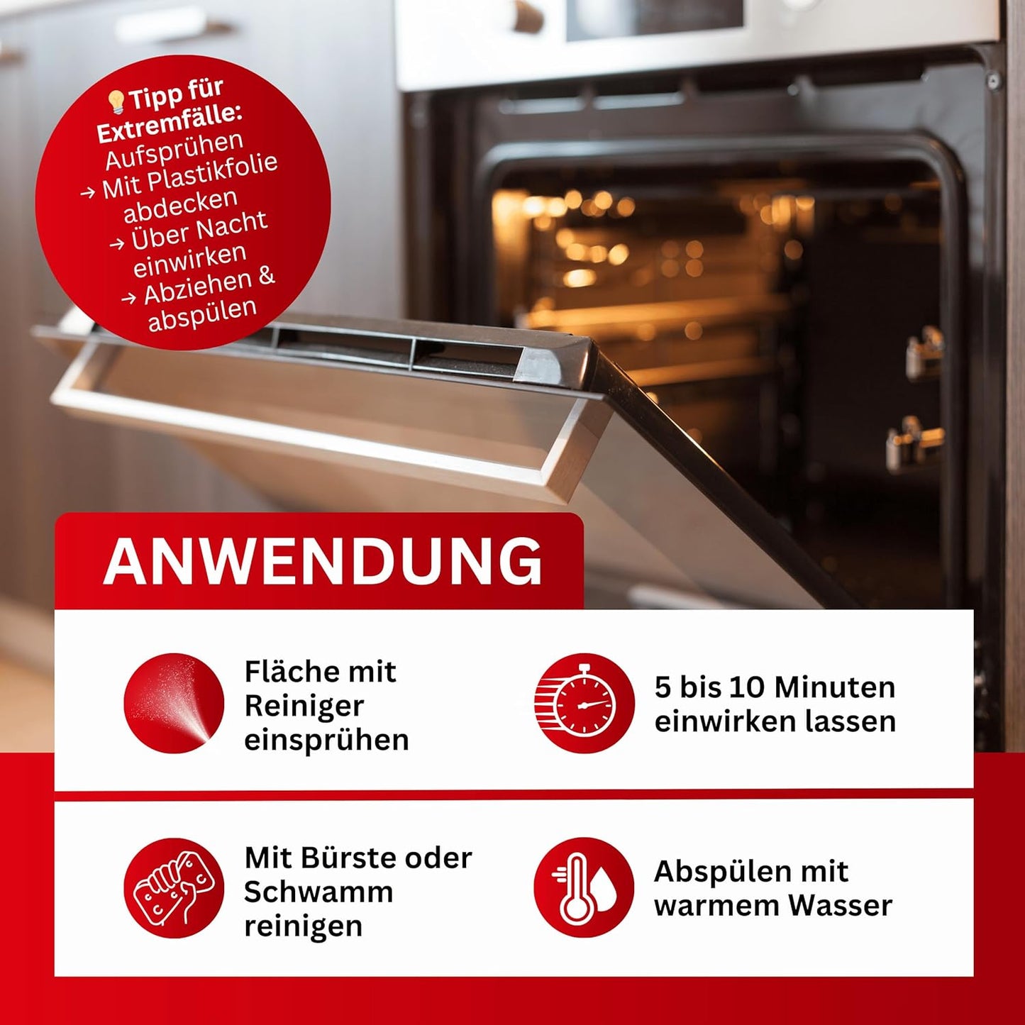 Backofenreiniger | Intensivreiniger gegen Fett, Eiweiß & Verkrustungen | Für Backöfen, Herdplatten, Dunstabzugshauben & Grills | Schonend zu Edelstahl & Emaille | Made in Germany (1x 500ml)