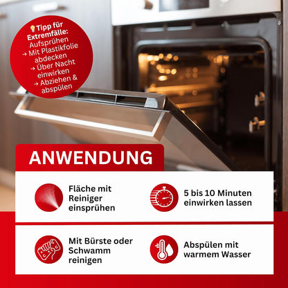 Backofenreiniger | Intensivreiniger gegen Fett, Eiweiß & Verkrustungen | Für Backöfen, Herdplatten, Dunstabzugshauben & Grills | Schonend zu Edelstahl & Emaille | Made in Germany (1x 500ml)