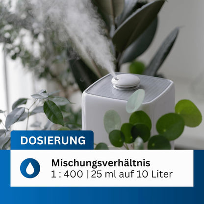 Hygienemittel schaumfrei | Konservierungsmittel für Luftbefeuchter, Luftreiniger, Luftwäscher, Zimmerbrunnen & Heizkörper-Verdunster | Hält Wasser hygienisch & kalkfrei (4x 1.000 ml)