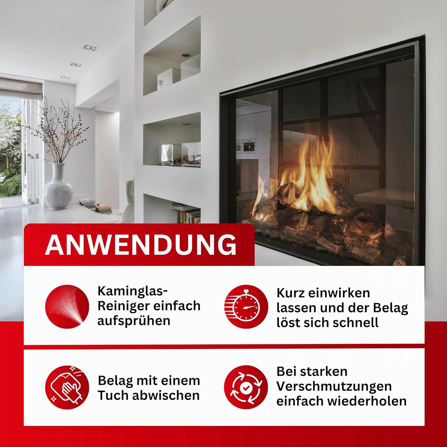 Kamin- und Ofenglasreiniger | Entfernt Ruß, Fett, Verbrennungsreste, Teer, Schmutz und Staub | Ideal für Kamine und Öfen aller Art | Kraftvolle Reinigung und materialschonend (2x 500 ml)