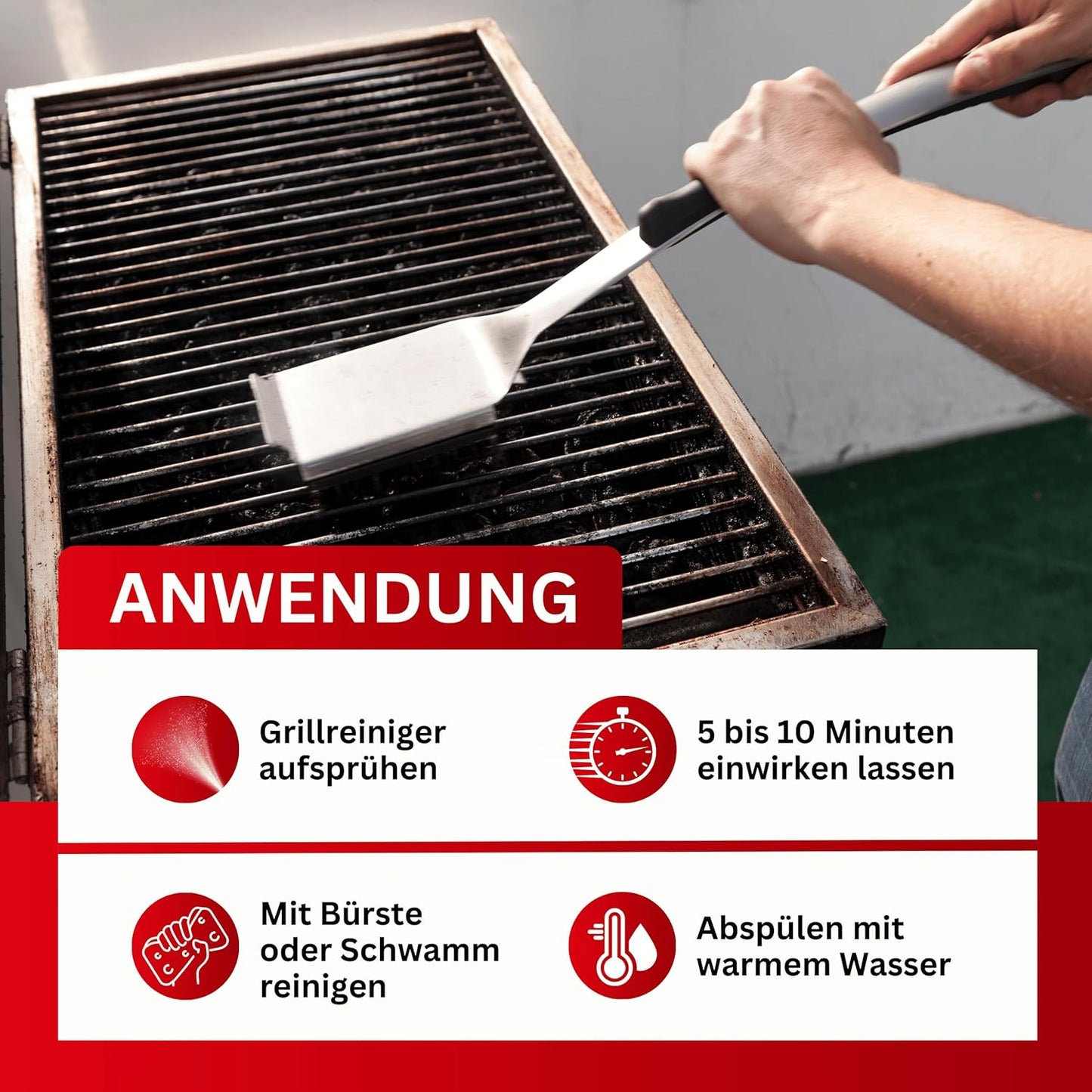Grillreiniger | Spezialreiniger zur Grill-Reinigung nach dem Grillen | Profi-Reiniger für Gas-, Holzkohle- und Elektrogrill | Grillrost Reiniger (4x 500ml)