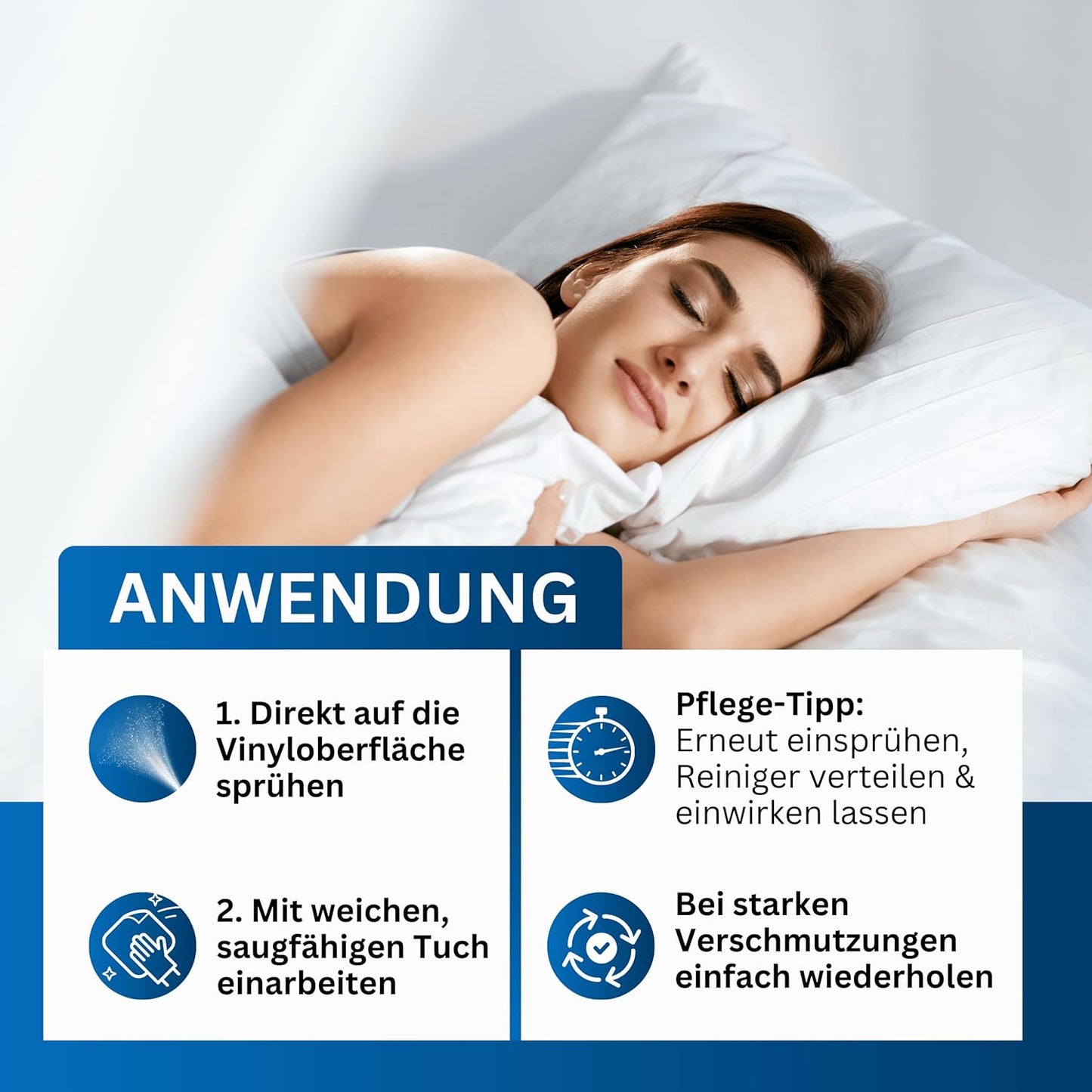 Vinylreiniger für Wasserbetten Vinylclean | Reiniger für Vinyloberflächen | Schützt vor Oxidation, Austrocknung und Verhärtung | Einfache Anwendung mit Pumpzerstäuber (2x 250ml)