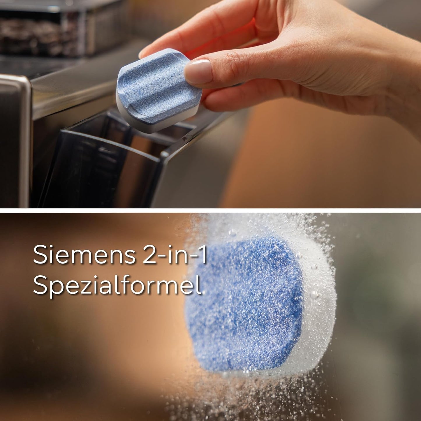 Siemens Multipack TZ80003A, Inhalt: 1 x 10 Reinigungstabletten (je 2,2 g) und 2 x 3 Entkalkungstabletten (je 36 g), für Kaffeevollautomaten der EQ Serie, weiß