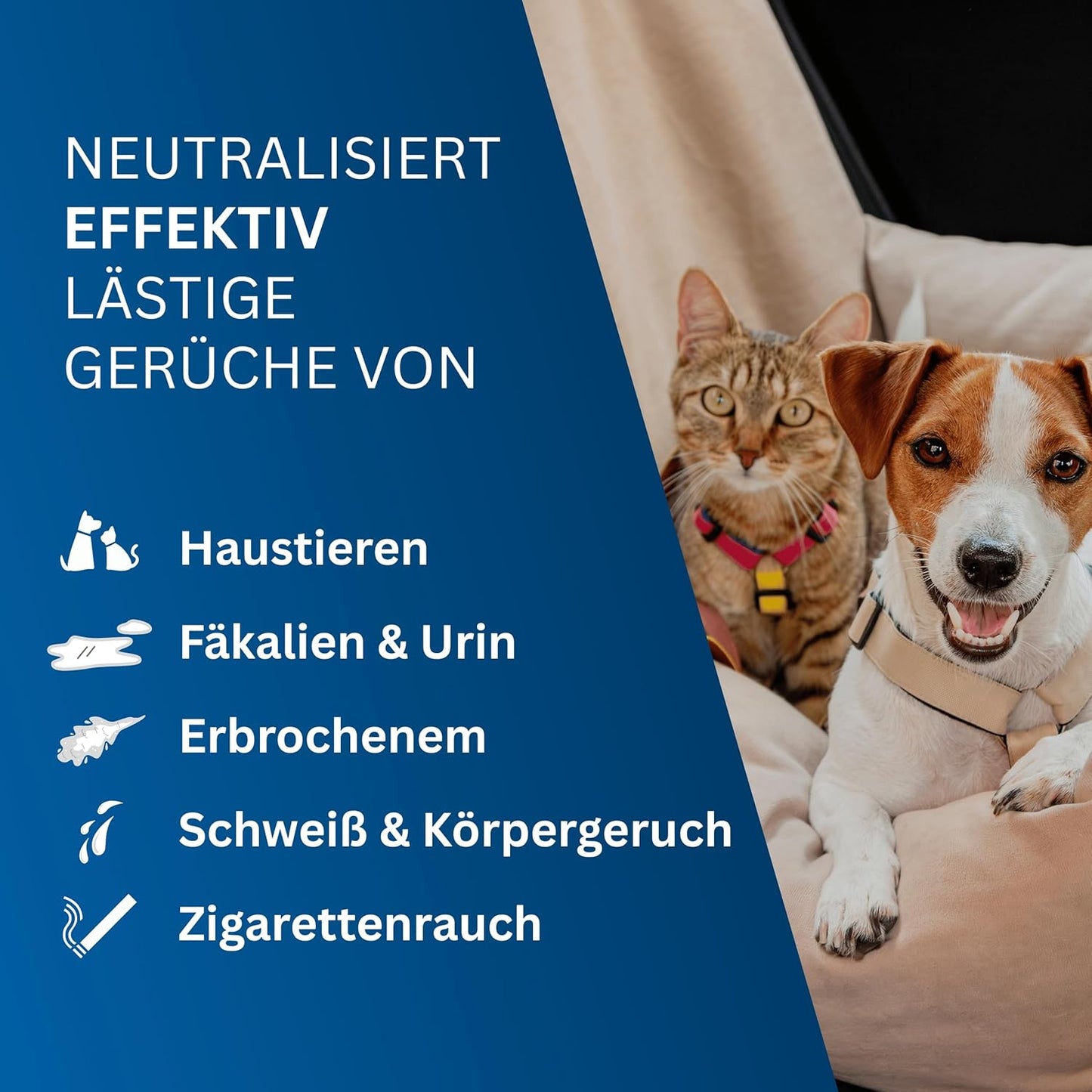 Geruch-Entferner | Neutralisiert hartnäckige Gerüche mit 2-Phasen-Wirkung für Haushalt, Auto, Textilien, Haustiere | Hundeurin/Katzenurin Entferner | Porentiefe Reinigung (4x 125ml)
