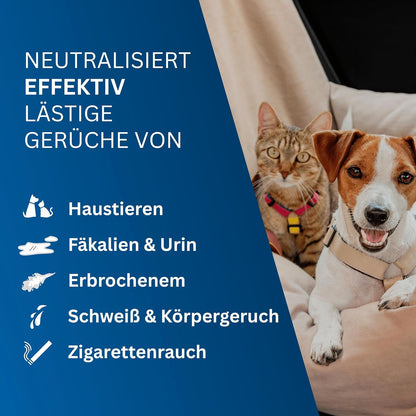Geruch-Entferner | Neutralisiert hartnäckige Gerüche mit 2-Phasen-Wirkung für Haushalt, Auto, Textilien, Haustiere | Hundeurin/Katzenurin Entferner | Porentiefe Reinigung (4x 125ml)