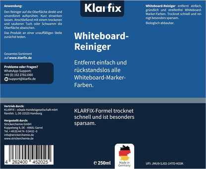 Whiteboard-Reiniger für Flipcharts, Magnettafeln, Planungstafeln & Whiteboards | Entfernt Marker- & Stift-Rückstände rückstandslos | Schnelltrocknend | Made in Germany (1x 250ml)