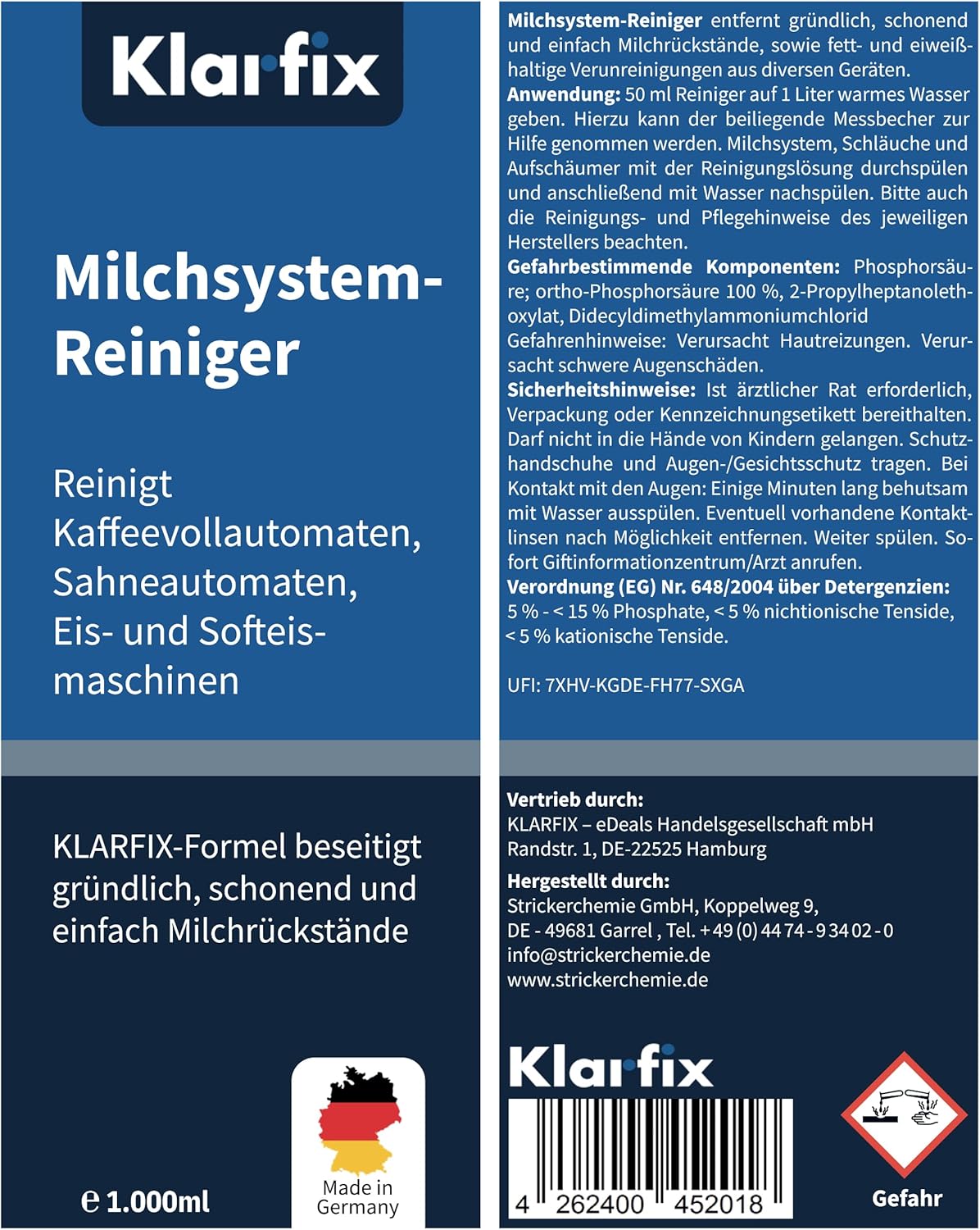 Milchsystem-Reiniger | Entfernt Milchfett, Milcheiweiß & Milchrückstände | Für Kaffeevollautomaten, Milchaufschäumer & Eismaschinen | Für alle Marken (1x 1.000ml)