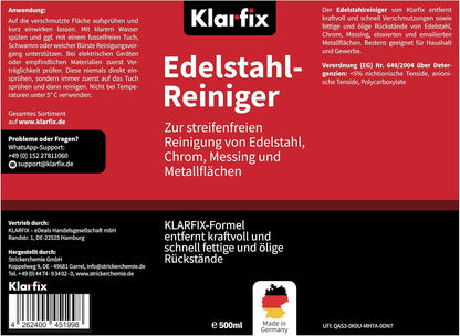 Edelstahlreiniger 500 ml | Fettlöser für Grill, Spüle, Dunstabzug & Küche | Für alle Edelstahl-Oberflächen | Entfernt Verkrustungen & Fingerabdrücke | Made in Germany (4x 500ml)