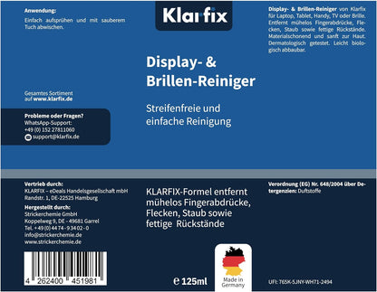 Display- & Brillen-Reiniger | Spezial-Reiniger für streifenfreie Sauberkeit auf Brillen, Smartphones, Tablets, Laptops & Displays | Für unterwegs & zuhause | Made in Germany (4x 125ml)