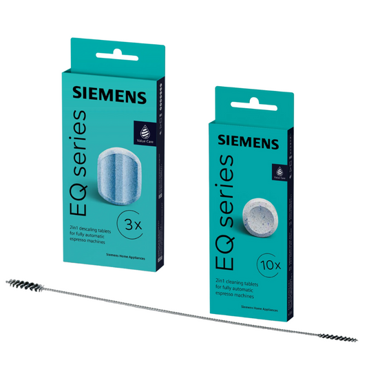 SIEMENS TZ80001: 10 Reinigungstabletten + 3 Entkalkungstabletten für EQ Serie + Reinigungsbürste – Für optimalen Kaffeegenuss