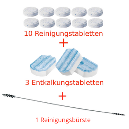 SIEMENS TZ80001: 10 Reinigungstabletten + 3 Entkalkungstabletten für EQ Serie + Reinigungsbürste – Für optimalen Kaffeegenuss