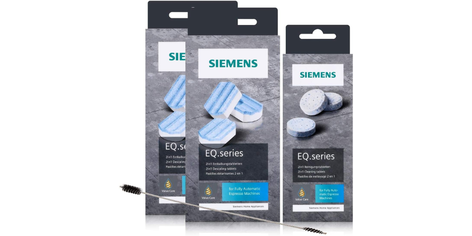 [Sparpaket] Siemens TZ80001 10 Reinigungstabletten + 6 Entkalkungstabletten TZ80002 für EQ Kaffeevollautomaten + 1 Reinigungsbürste