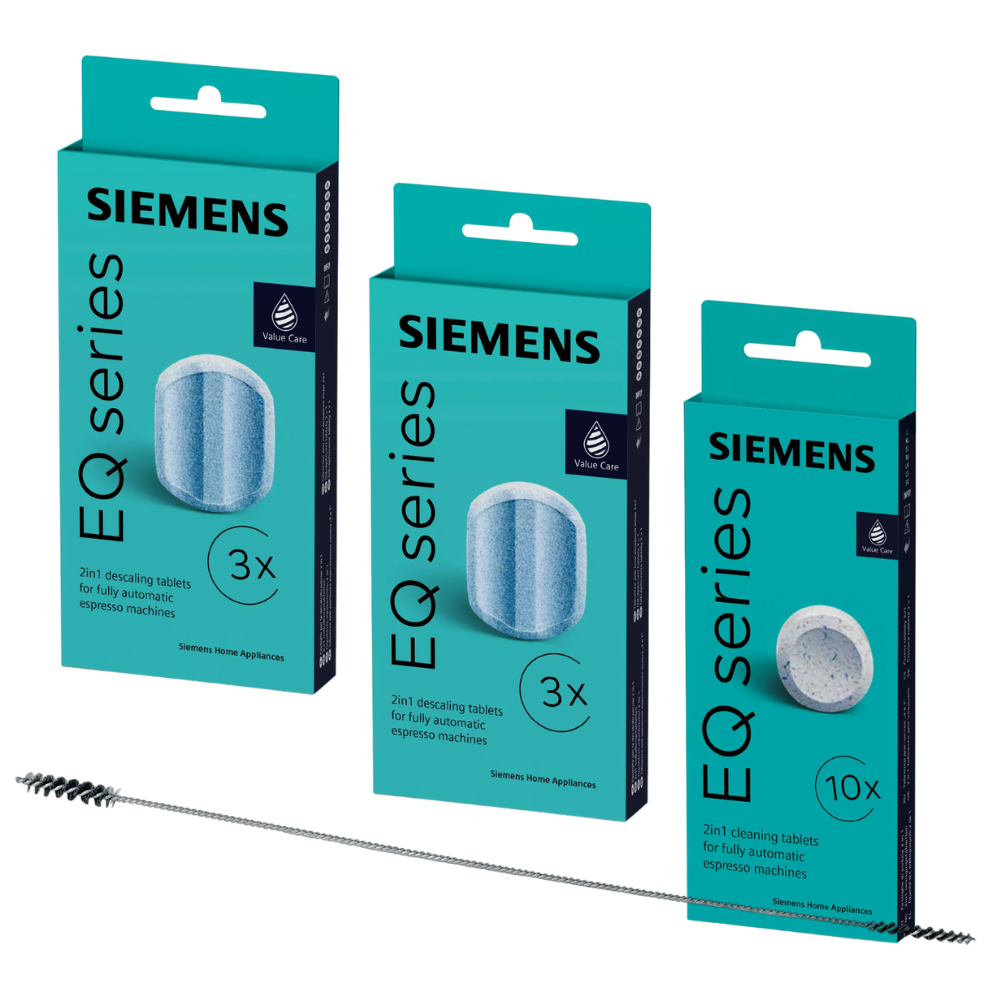 [Sparpaket] Siemens TZ80001 10 Reinigungstabletten + 6 Entkalkungstabletten TZ80002 für EQ Kaffeevollautomaten + 1 Reinigungsbürste