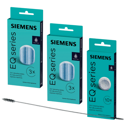 [Sparpaket] Siemens TZ80001 10 Reinigungstabletten + 6 Entkalkungstabletten TZ80002 für EQ Kaffeevollautomaten + 1 Reinigungsbürste