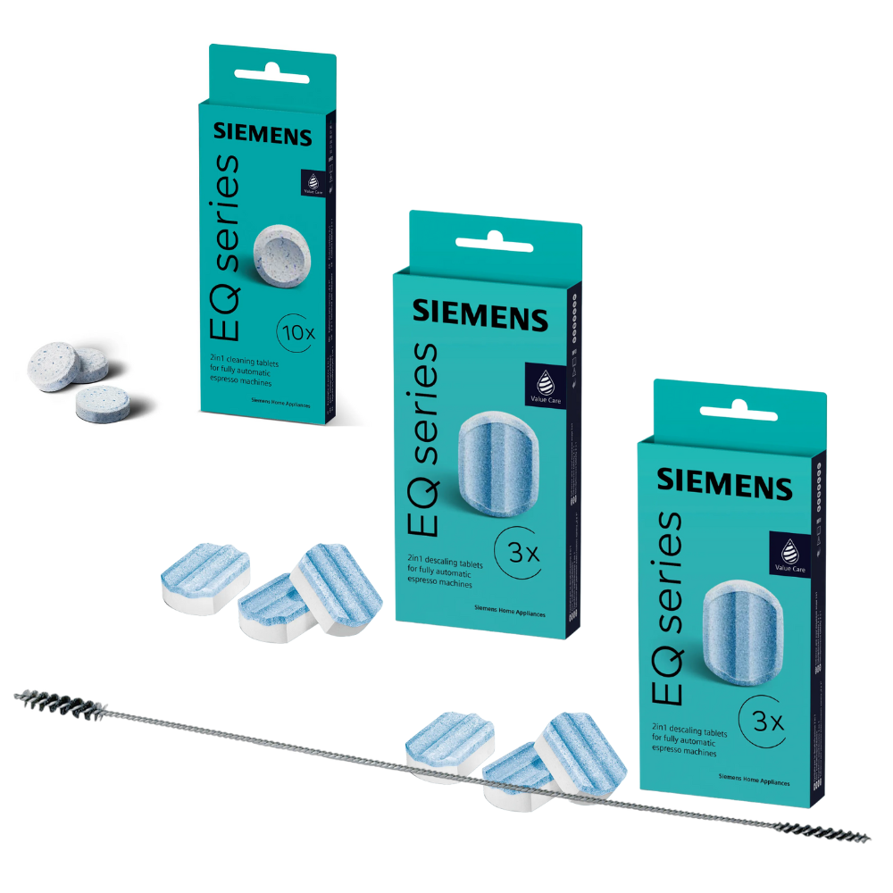 [Sparpaket] Siemens TZ80001 10 Reinigungstabletten + 6 Entkalkungstabletten TZ80002 für EQ Kaffeevollautomaten + 1 Reinigungsbürste