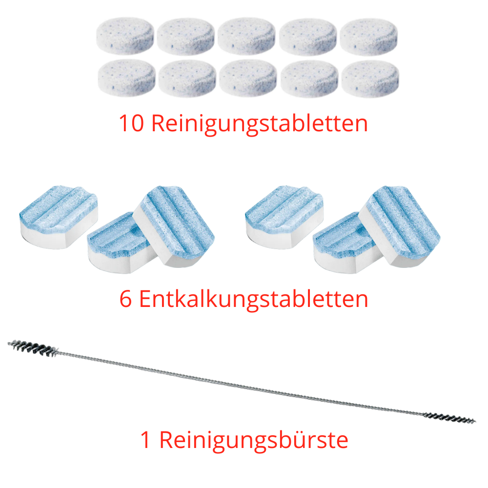 [Sparpaket] Siemens TZ80001 10 Reinigungstabletten + 6 Entkalkungstabletten TZ80002 für EQ Kaffeevollautomaten + 1 Reinigungsbürste