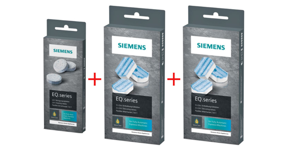 [Paket] SIEMENS Reinigungsset für Siemens EQ Serie Kaffeevollautomaten: 10 Reinigungstabletten (TZ80001A) + 6 Entkalkungstabletten (TZ80002A)