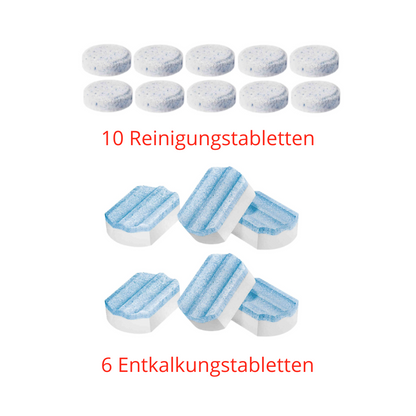 [Paket] SIEMENS Reinigungsset für Siemens EQ Serie Kaffeevollautomaten: 10 Reinigungstabletten (TZ80001A) + 6 Entkalkungstabletten (TZ80002A)